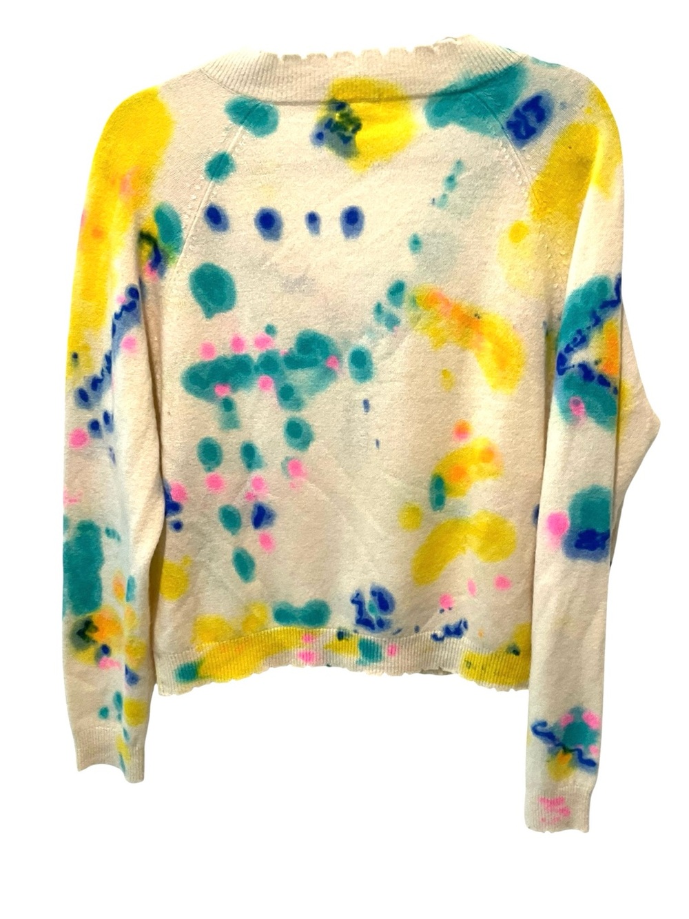 Minnie Rose 100% Cashmere Tie Dye Sweater Scalloped V Neck Size L - Picture 4 of 8